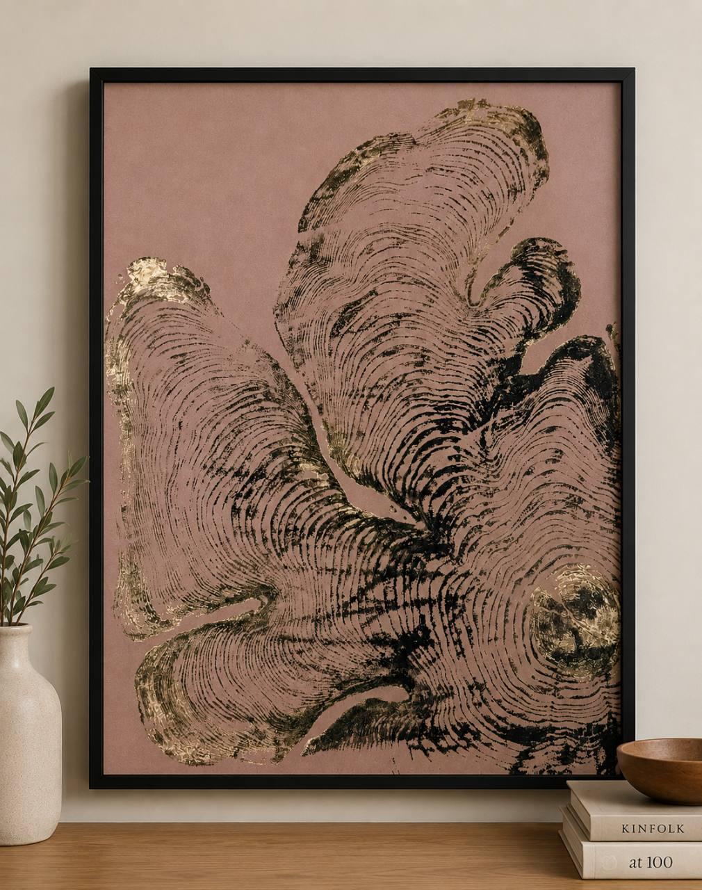 Ladysmith Cedar Rose organic wood grain wall art in a black frame