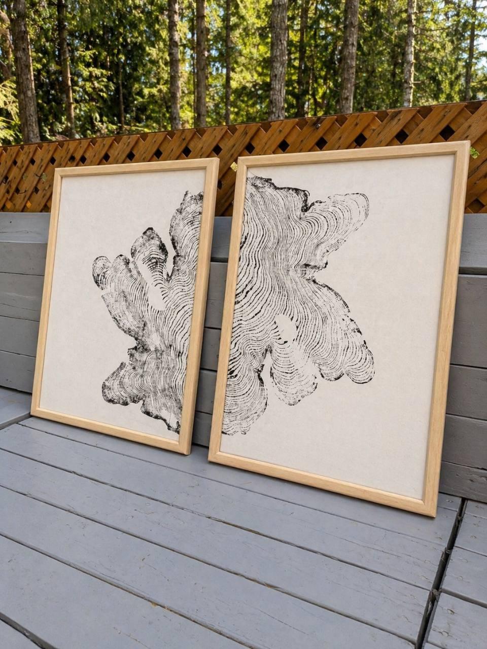 Mirror Cedar Diptych displayed as soft modern rustic living room decor