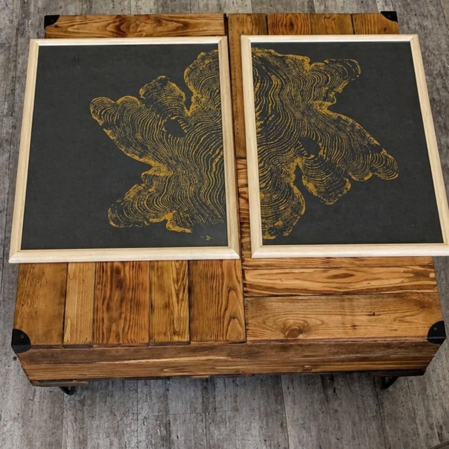 Amber Twin framed two panel wood grain art from Shawnigan Lake