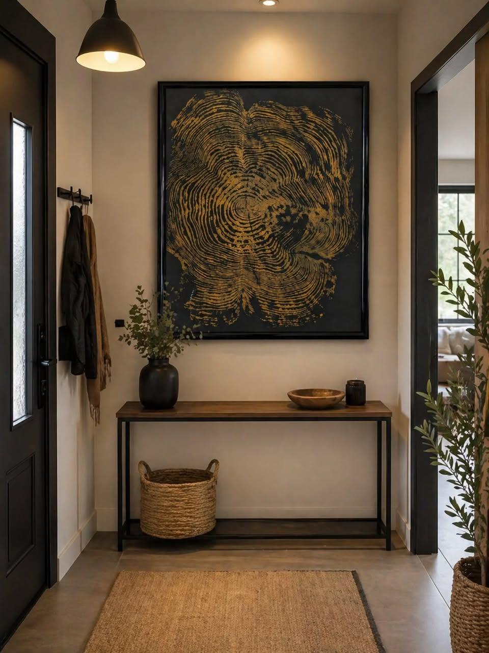 Night Forest dark cedar wall art with gold tree ring impression