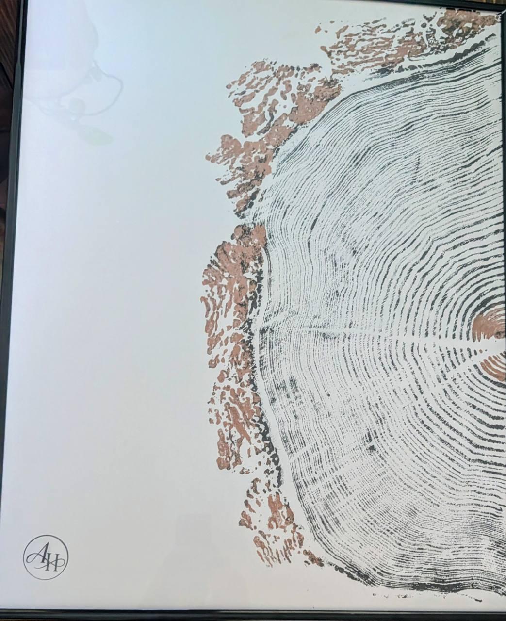 Left detail of Copper Fir Echo Diptych showing Douglas fir grain and copper bark marks