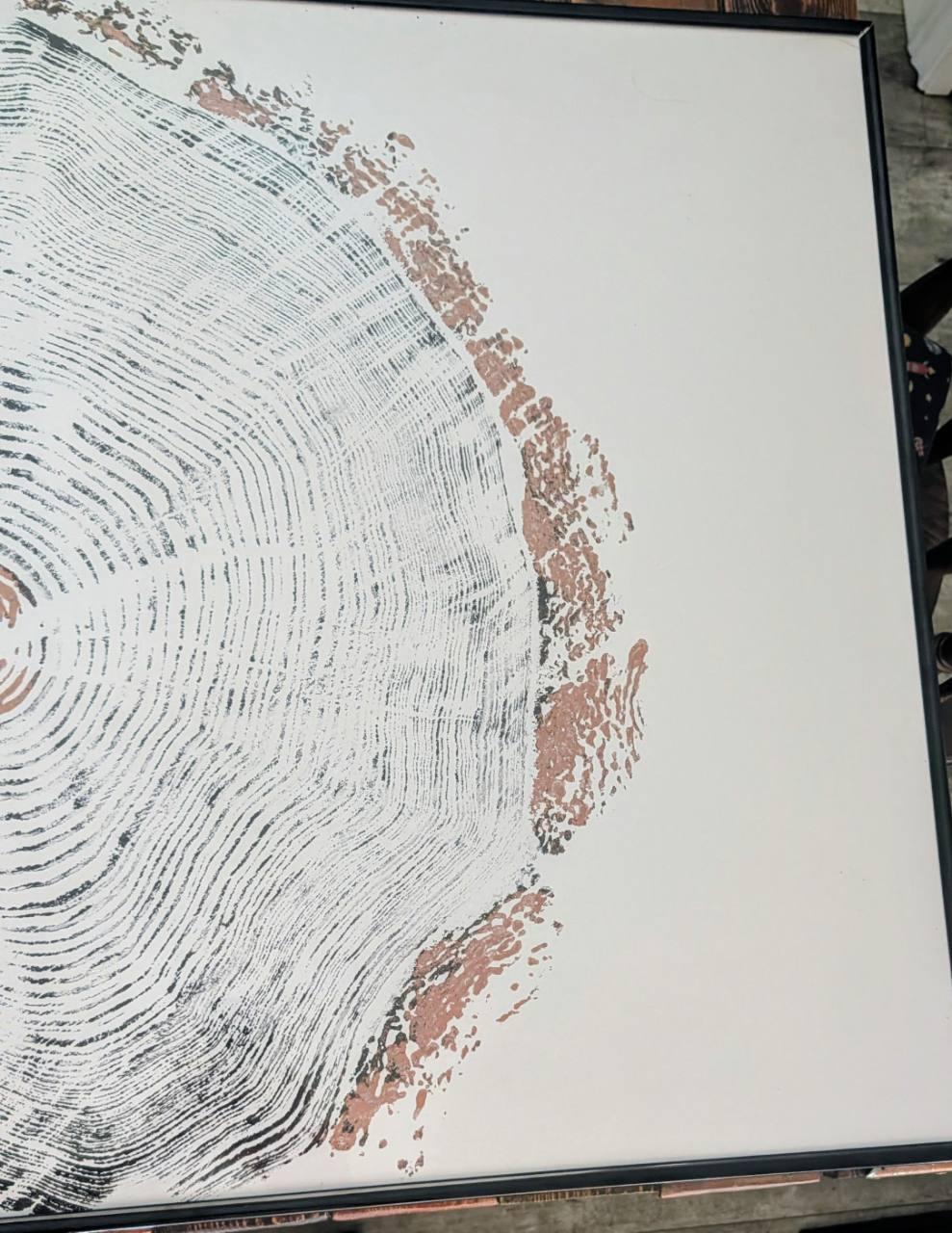 Right detail of Copper Fir Echo Diptych with copper texture on heavyweight art paper