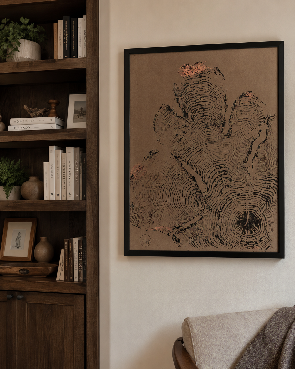 Holgrove Cedar Memory botanical cedar wall art in a black frame